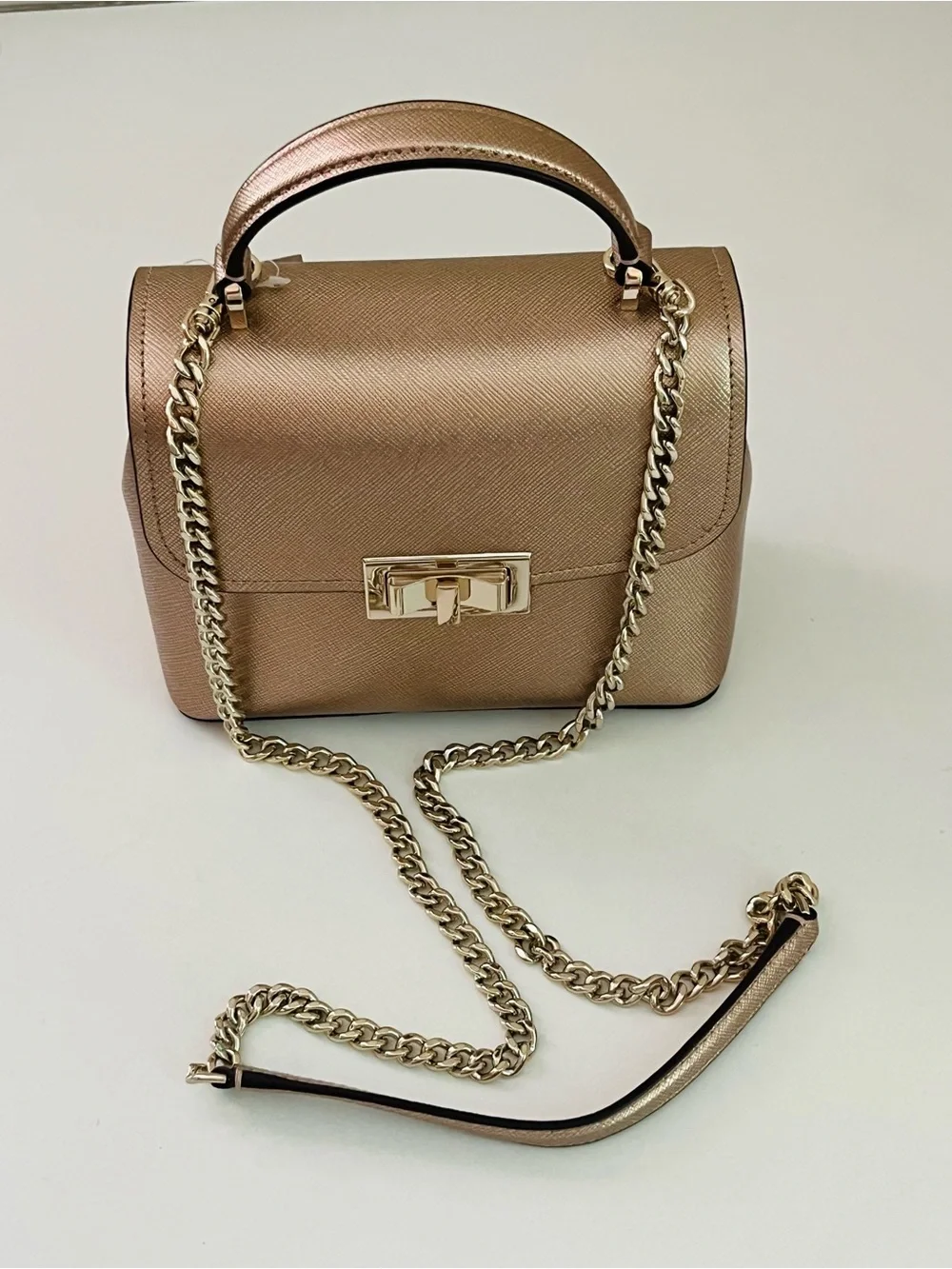 kate spade Metallic Rose Gold Top-Handle Chain Satchel
